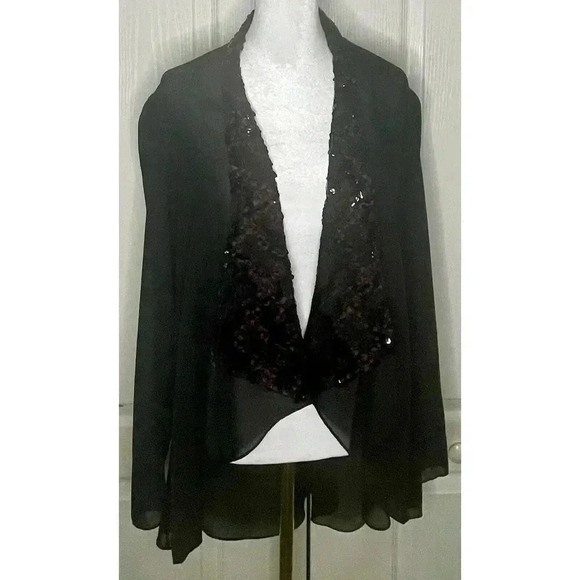 Lori Max II Sheer Jacket Womens Size‎ 12 Black With Black & Burgundy Sequins - Picture 1 of 6